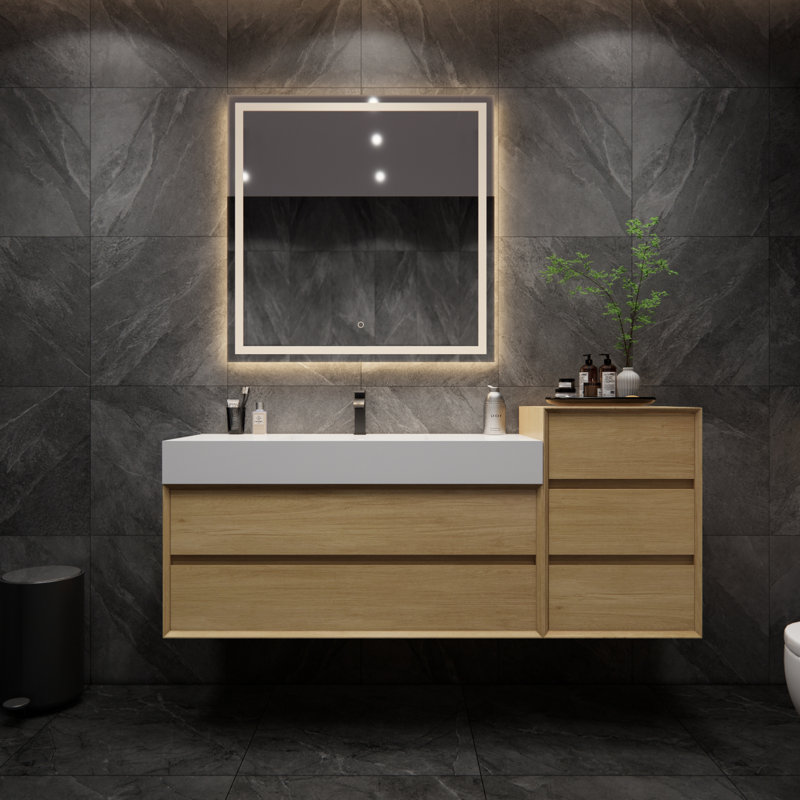 Meuble-lavabo mural simple 67 po Albizu, Brun