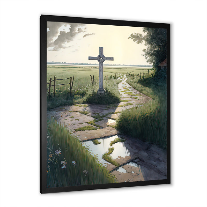 Cross Cross on Winding Path V - reproduction d'art sur toile, H 20 po x l 12 po x P 1 po, Toile encadrée noire à coins fermés