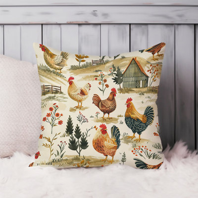Animals Rustic Farmhouse Chickens Pattern IX Farm Animals Chicken Pillow Cover