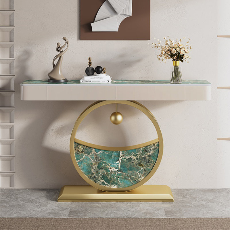 Console esthétique et fonctionnelle, H 36,61 po x l 59,06 po x P 11,81 po, Vert / Beige, Or/vert