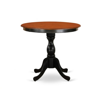 Black Cherry Rubber Wood Round 3 Piece Dinette Set Pedestal Base Ladder Back Upholstered Seats