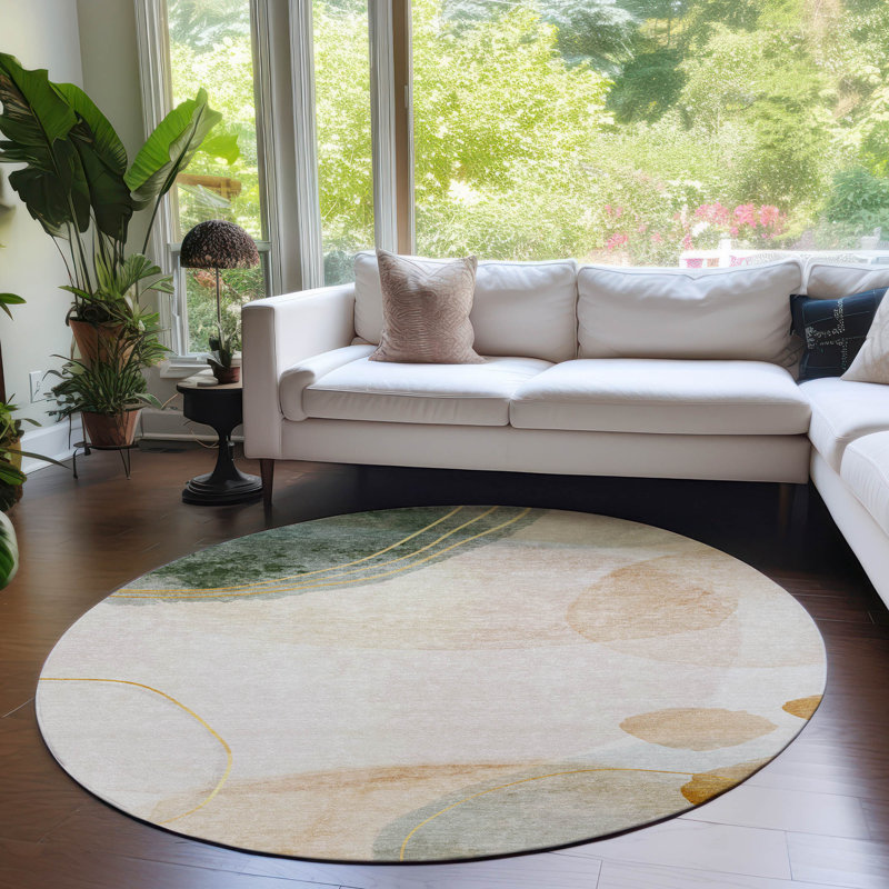Blakelie Washable Abstract Indoor / Outdoor Rug, Round 8'
