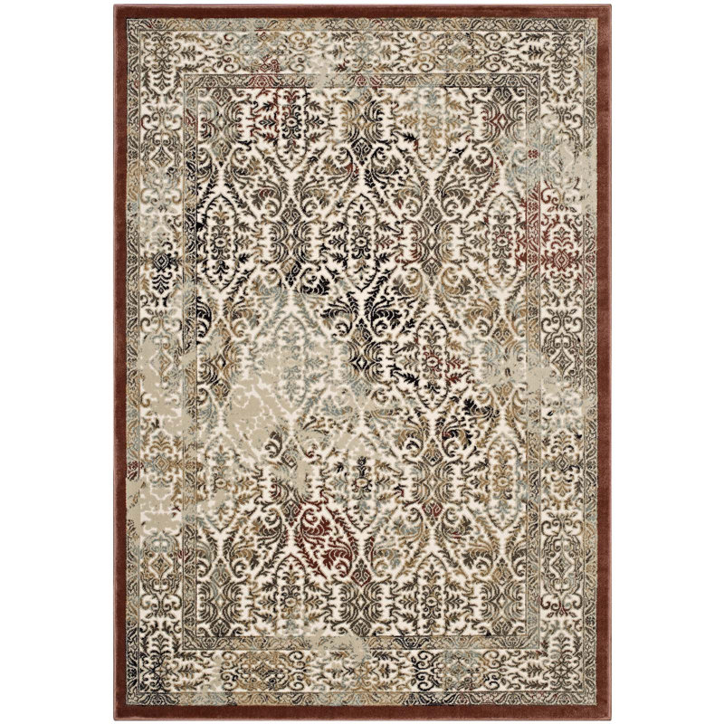Modway Hester Ornate Turkish Vintage Area Rug in Tan and Walnut Brown, Rectangle 5' x 8'