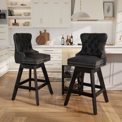 Swivel Tufted Nailhead Velvet Counter Height Bar Stools (Set of 2)