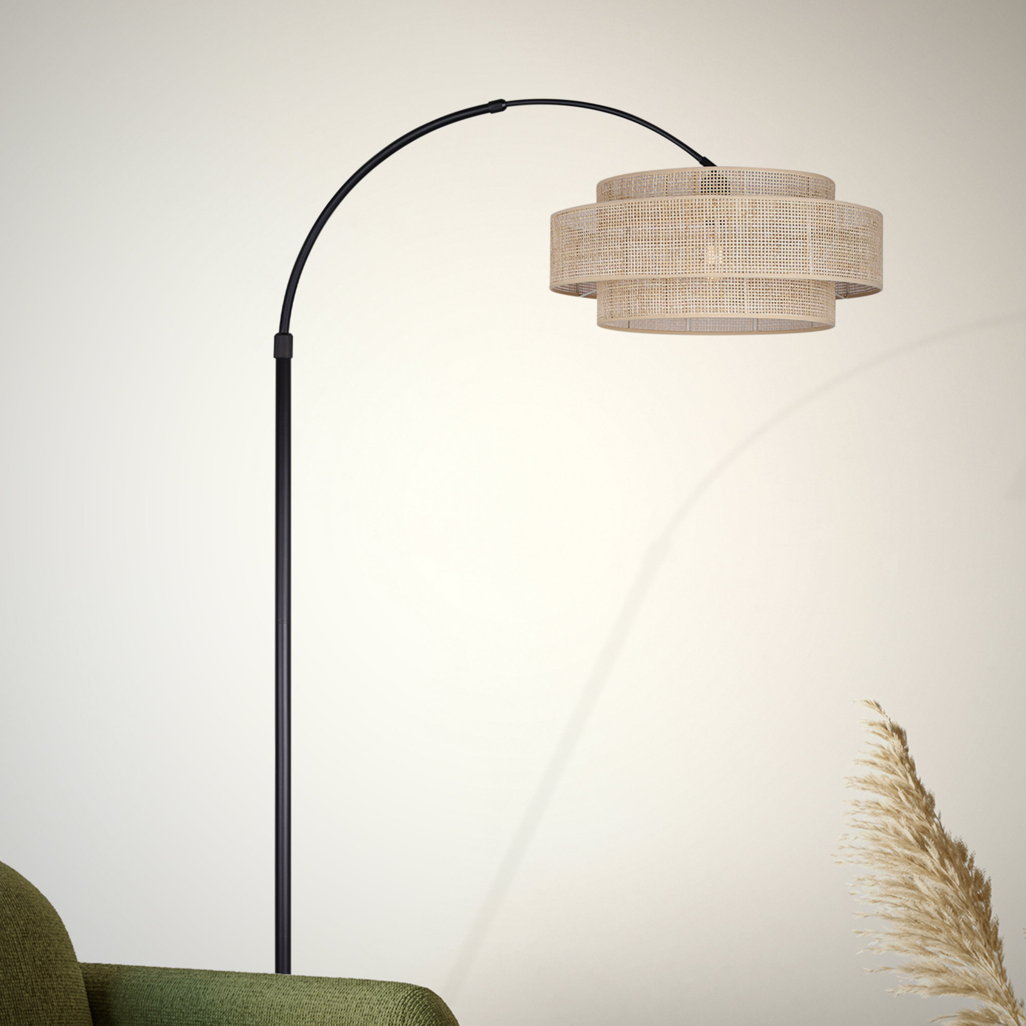 Romola 82 In. Floor Lamp With Rattan Shade And 3 Way Switch, Natural