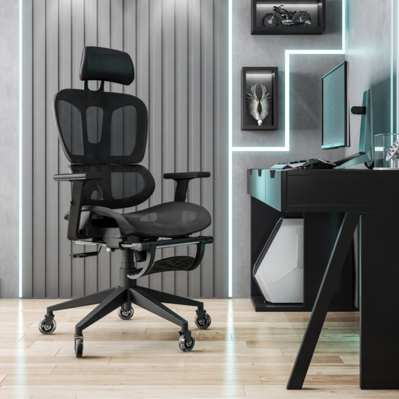 Black Ergonomic Mesh Office Chair with Adjustable Arms and Footrest