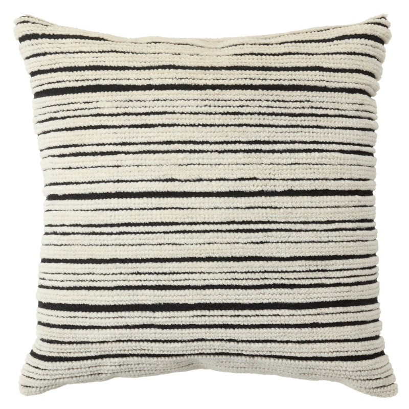 Coussin Bacci, Rayures noires, Housse de coussin seulement - sans insert, Carré 24 po