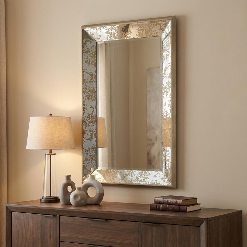 Silver Glass Framed Accent Mirror, 24" x 15.5", Rectangle