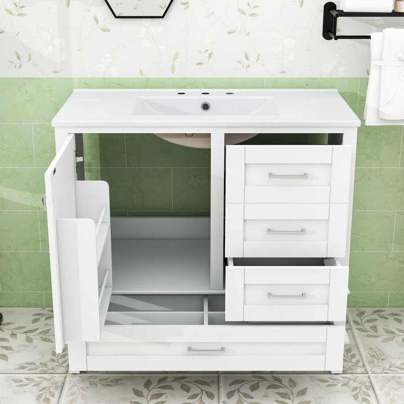 Élégant meuble-lavabo de salle de bain - Rangement spacieux, lavabo lisse et portes à fermeture douce, Blanc