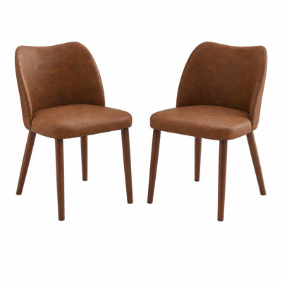 Set of 2 Linen Upholstered Dining Chairs – Wing Backrest, Wood Legs & Thick Cushions for Kitchen, Dining, or Living Room