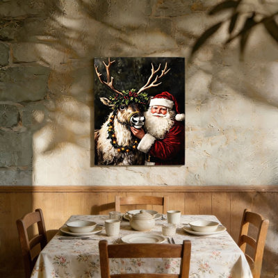 «Industries Santa and Reindeer Portrait», art mural non encadré, L 36 po x l 24 po