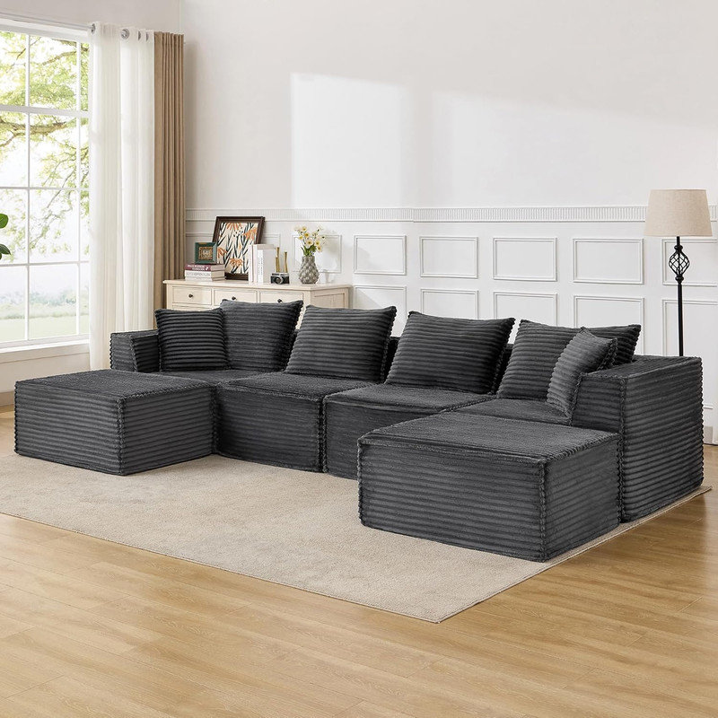 Canapé modulaire Boneless, Gris, 4, H 31,5 po x l 141 po x P 65,8 po