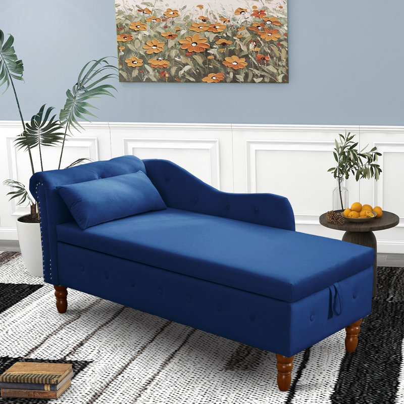 Chaise longue rembourrée Gloryvee, Velours bleu