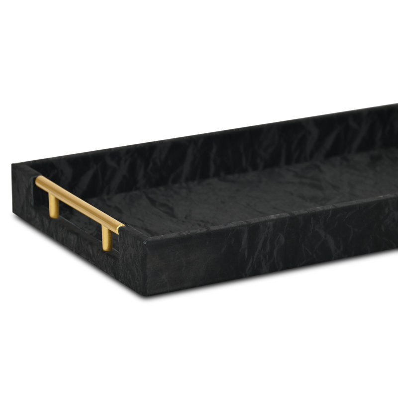 Ausel Crinkled Gloss Pattern Tray with Gold Handles, Black