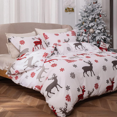 Ensemble de housse de couette de Noël imprimé flocon de neige renne