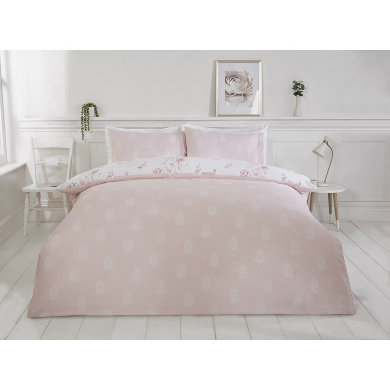 Romy Cotton Blend Floral Duvet Cover with Pillowcases Included, Pink, King Duvet Cover + 2 Standard Pillowcases