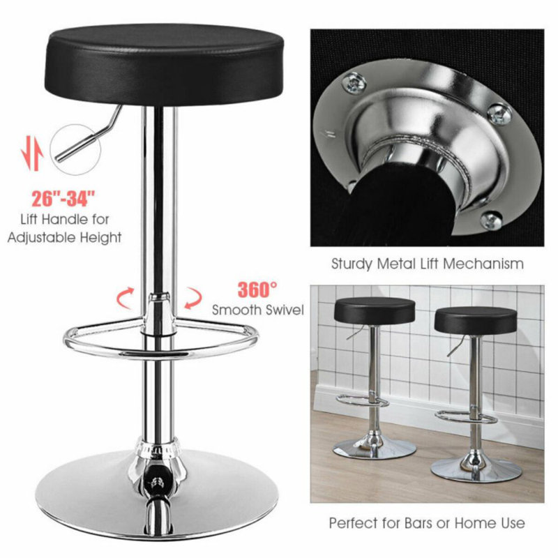 Dawer Swivel Upholstered Adjustable Height Counter Stool with Metal Frame, 2, Black