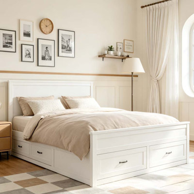 Wood Storage Bed Frame with 6 Drawers,Platform Bed with Wooden Slats Support