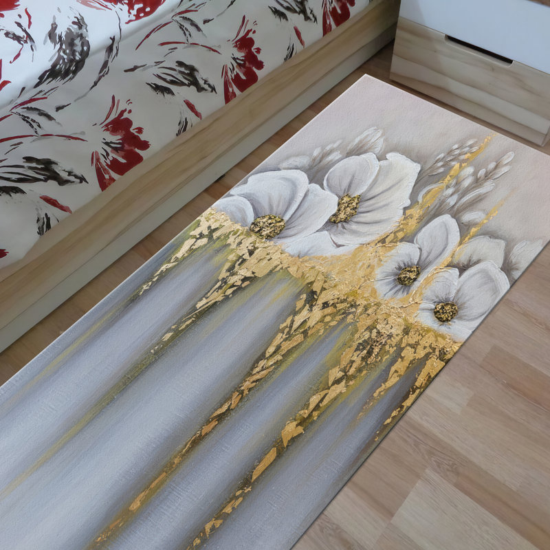 Chic Non Woven Soft Type Rug with Elegant Floral Print Design Ideal for Home Decoration and Comfort, Rectangle 3'3" x 4'11"