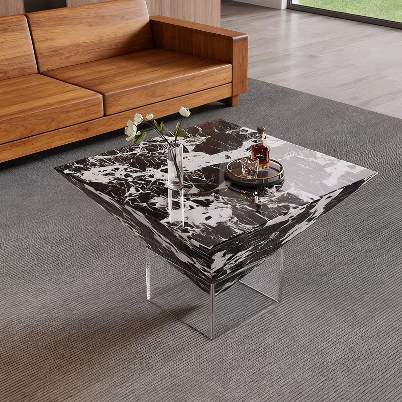 Table basse Modern Levitation avec pieds en acrylique, H 17,71 po x L 23,62 po x l 23,62 po, Noir / blanc