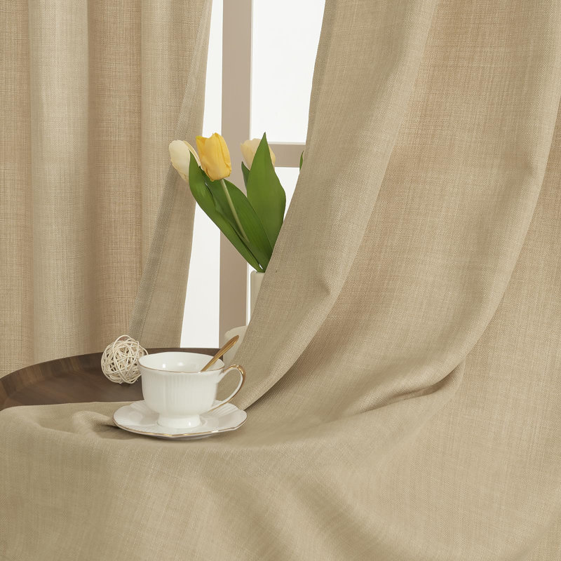 84 Inches Long Natural Linen Curtains 2 Panels, Pinch Pleated Hooks Thick Linen Textured Window Drapes Back Tab Semi Sheer Light Filtering