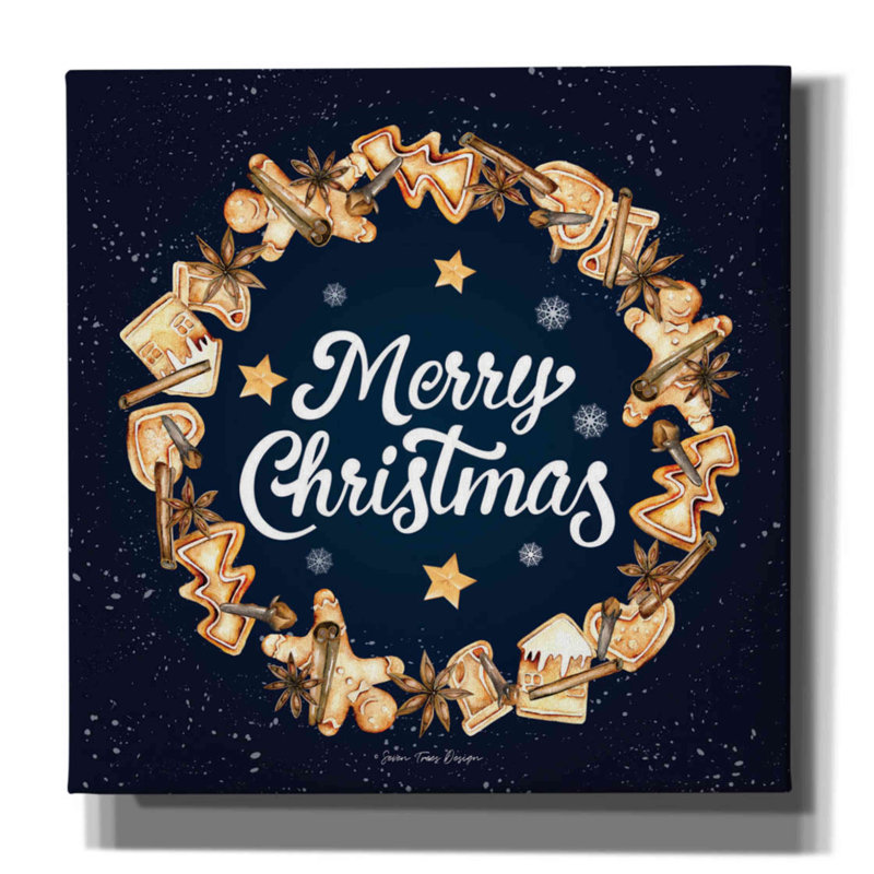 «Gingerbread Merry Christmas Wreath» par Seven Trees Design - art textuel sur toile tendue, H 18 po x l 18 po x P 0,75 po