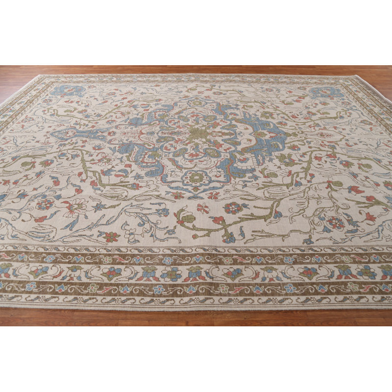 Tapis oriental géométrique Oushak noué à la main 10 x 13