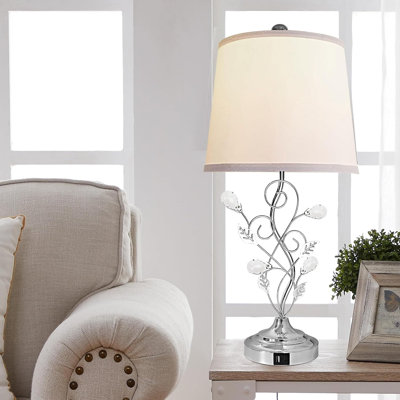 Set Of 2 Chrome Farmhouse 24.5" Table Lamps With Usb Ports
