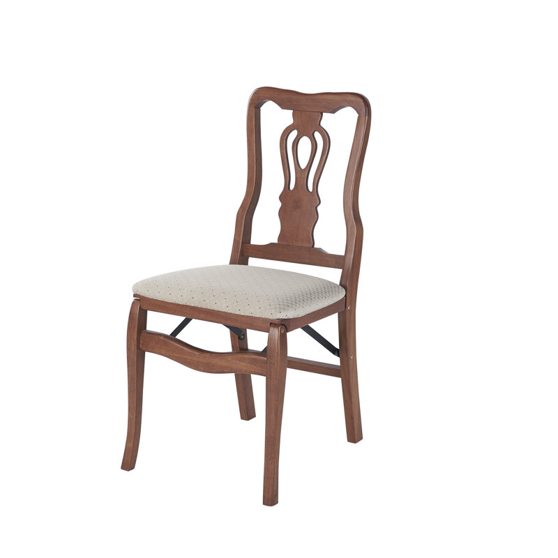 Stakmore Chippendale Folding Chair, Cherry Frame with Blush Fabric