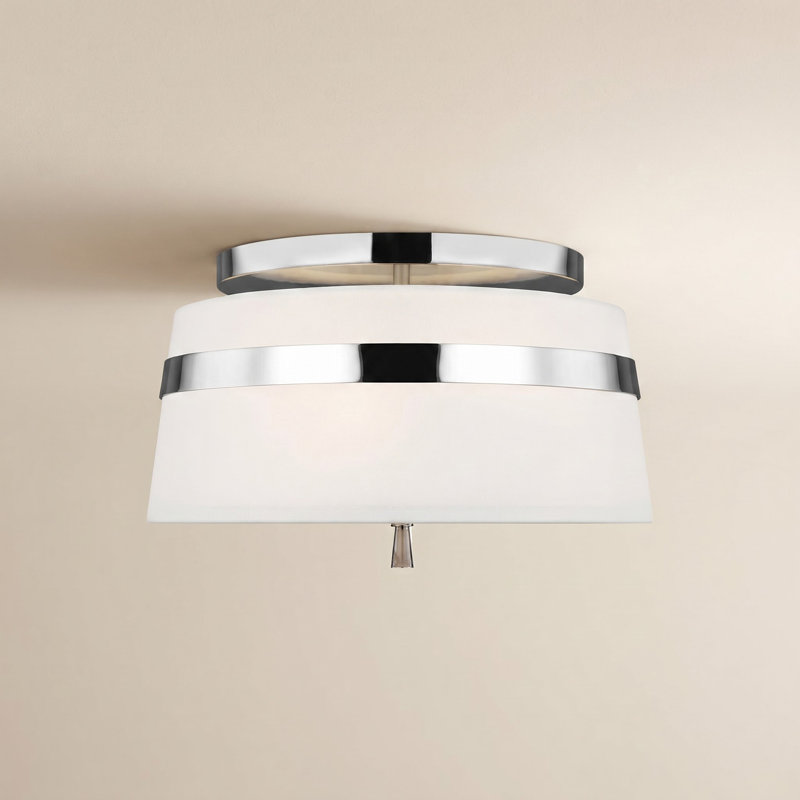Rory Fabric Semi Flush Mount, Polished Nickel, 8.25" H x 14" W x 14" D