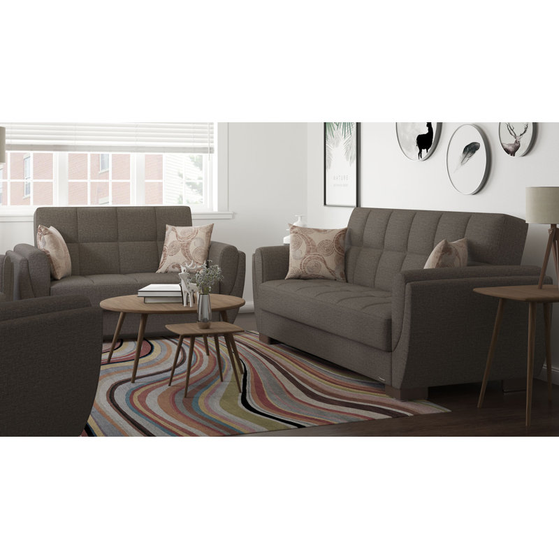Collection Upholstered Convertible Loveseat With Storage, Polyester, Brown