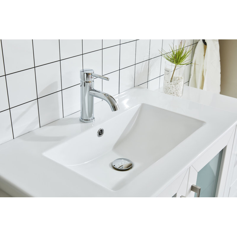 Karson 96'' Double Bathroom Vanity with Ceramic Top with Mirror, White