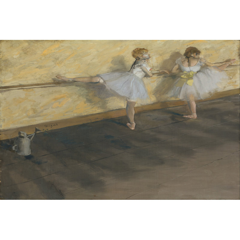Danseurs qui s'entraînent à la barre, H 20 po x l 30 po, Non, Cadre flottant noyer