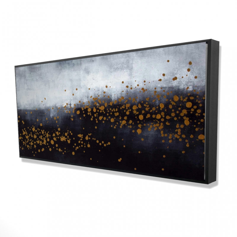 Two Shades Of Gray With Gold Dots Print On Canvas, H 24 po x l 48 po