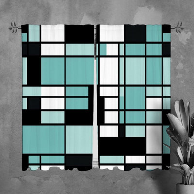 Mondrian Window Curtains Geometric Black Drapes