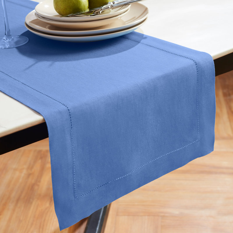 Sonoma Hemstitch - 100% Pure Linen Table Runner, Blue, 36" x 14"