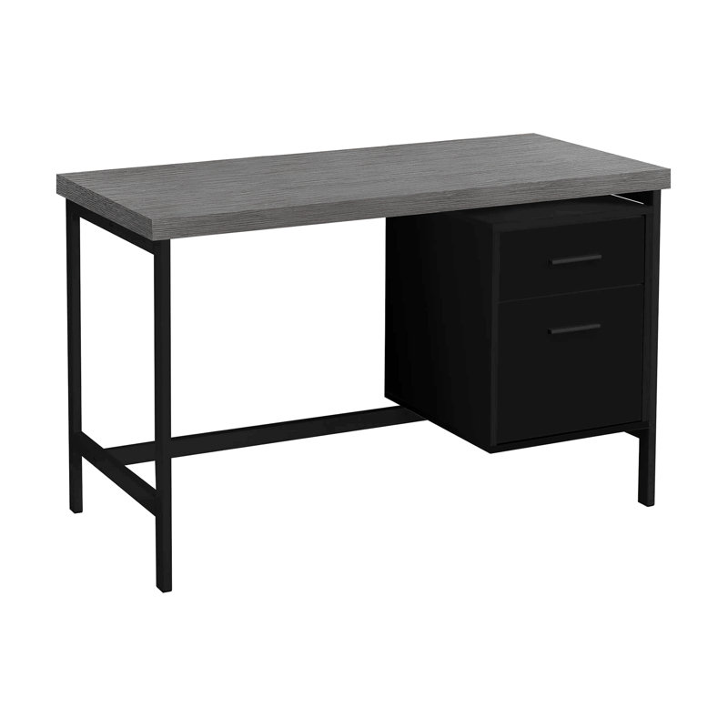 Bureau d'ordinateur, bureau personnel, ordinateur portable, installation à gauche, à droite, tiroirs de rangement, L 48 po, travail, stratifié noir et gris, métal noir, contemporain, moderne