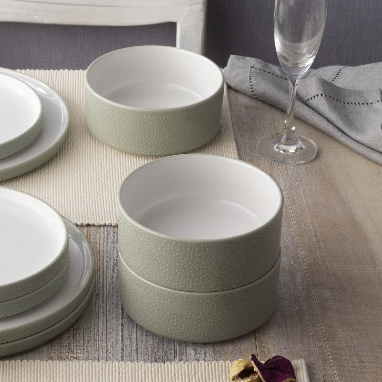 Colortex Stone Porcelain Cereal Bowl, Sage