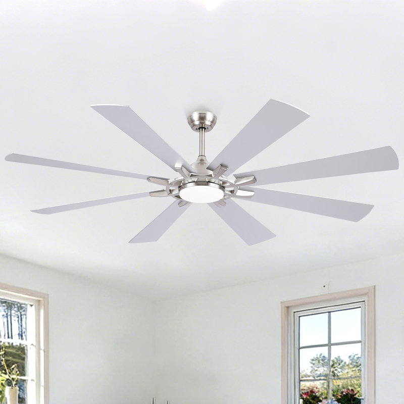 72" Windmill Large Ceiling Fan With 3cct Led Lights And Remote Control, Nickel