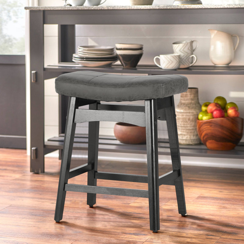 Amberlynn Upholstered Counter Stool with Solid Wood Frame, Black/Dark Gray