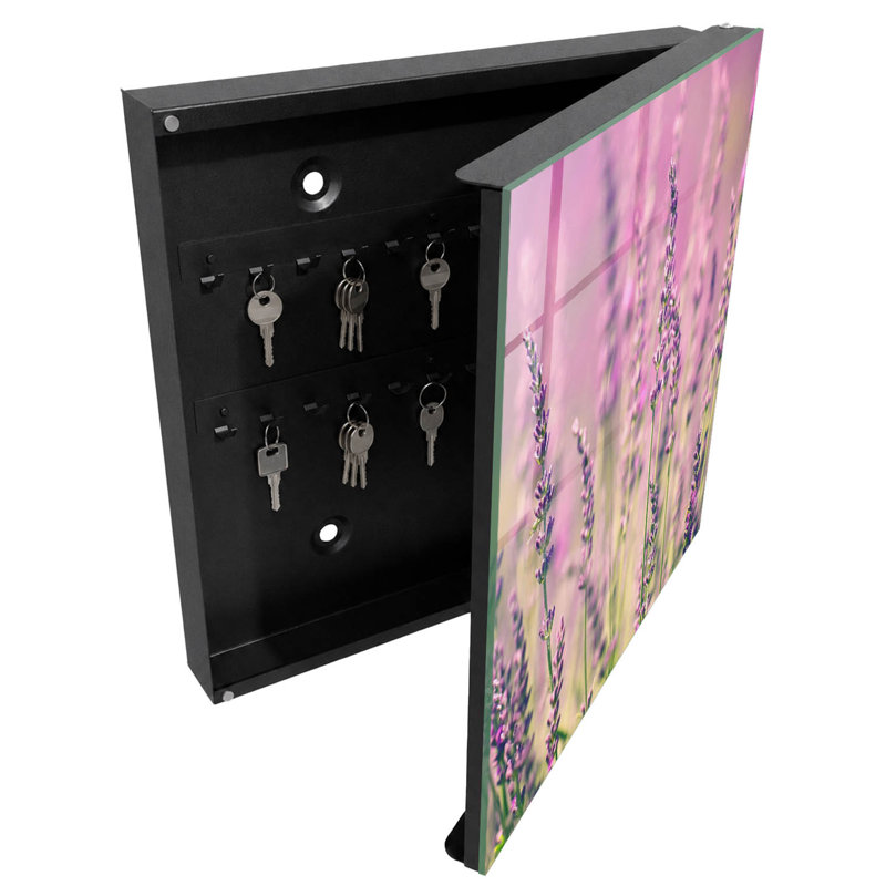 Key storage box, Opens to the right, 30x30x5, White, Fields of lavender in the warm light of a summer day, 