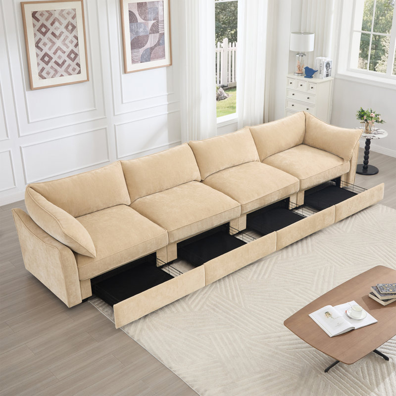 Canapé de rangement large et profond Sofawith avec tiroirs de rangement sous chaque siège avec d'excellents espaces de rangement convenant aux grands salons