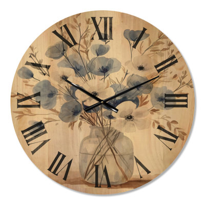  Floral Wood Wall Clock – Minimalist Nordic Flowers in Vase