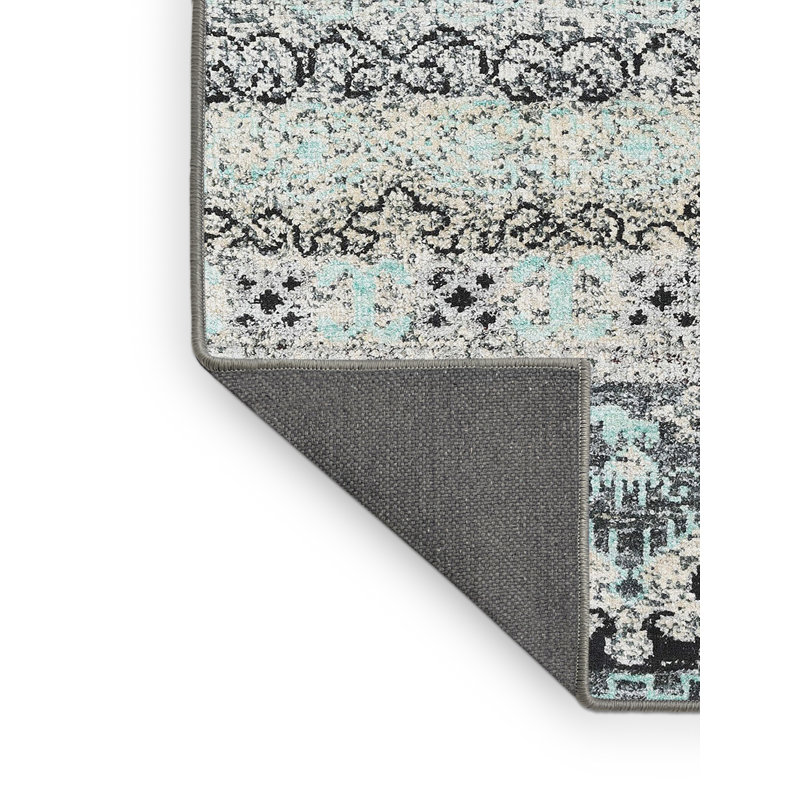 Gris abstrait/noir/Tapis décoratif bleu, Rectangle 2 pi x 4 pi
