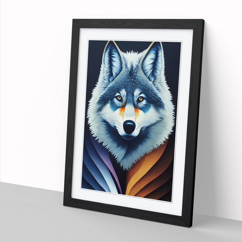 Wolf Gouache - Single Picture Frame Painting, 34cm H x 25cm W x 2cm D, Walnut