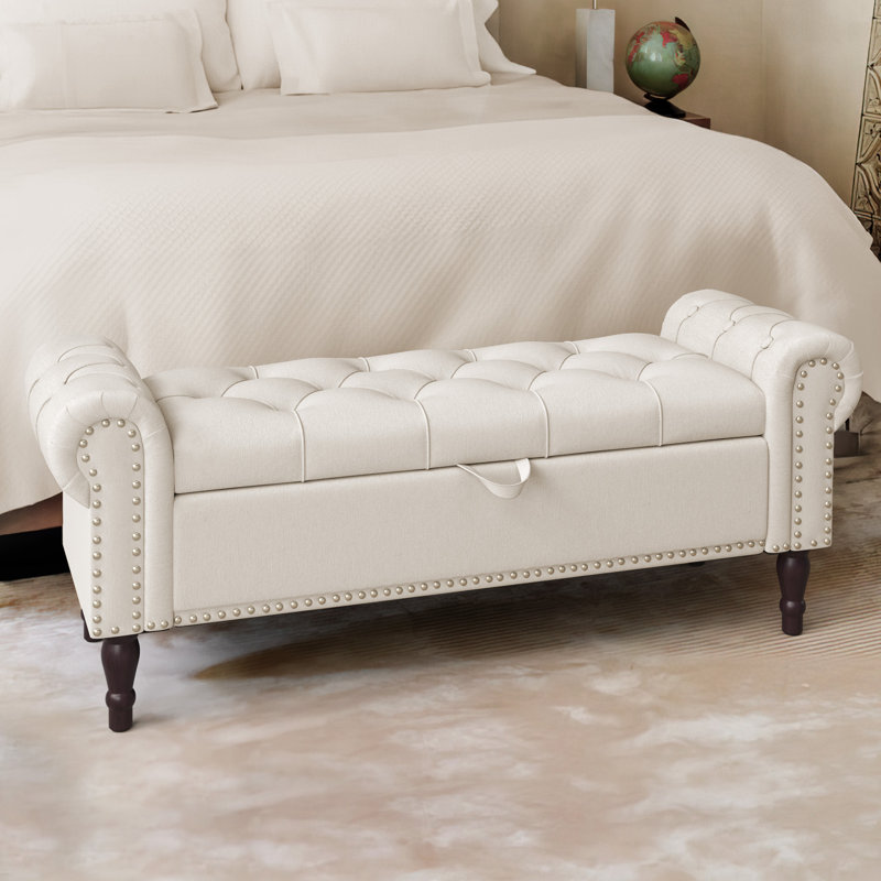Banc de rangement rembourré Dawsey, H 19,6 po x l 50,7 po x P 17,1 po, Beige