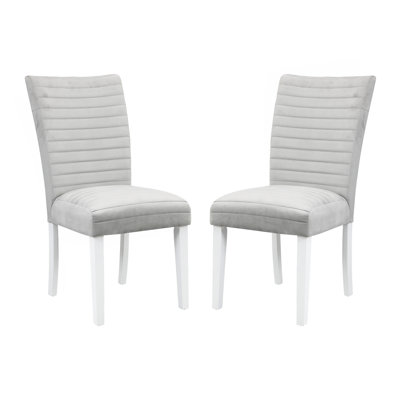 Set Of 2 Velvet Upholstered Side Chairs, White High Gloss And Gray