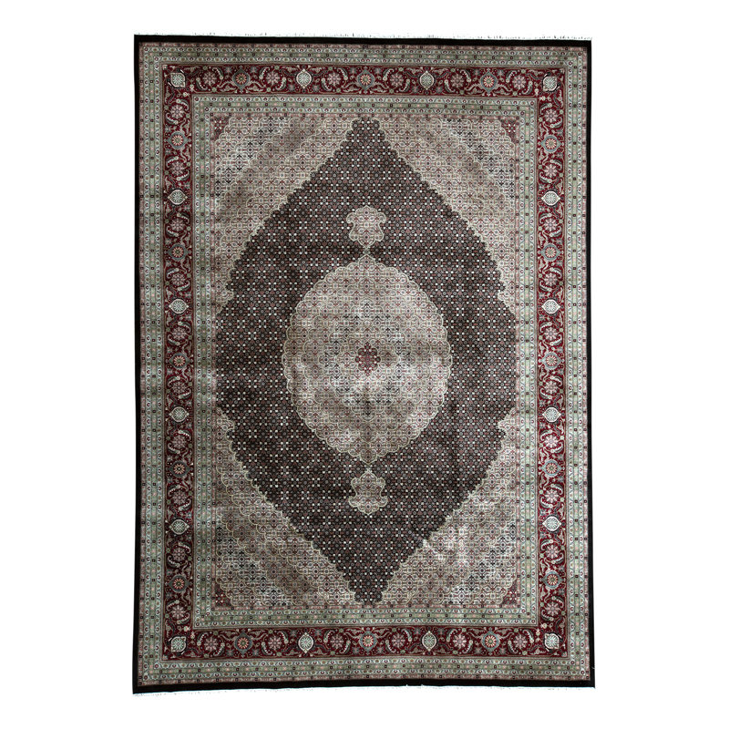 Hand-Knotted High-Quality Black and Red Area Rug