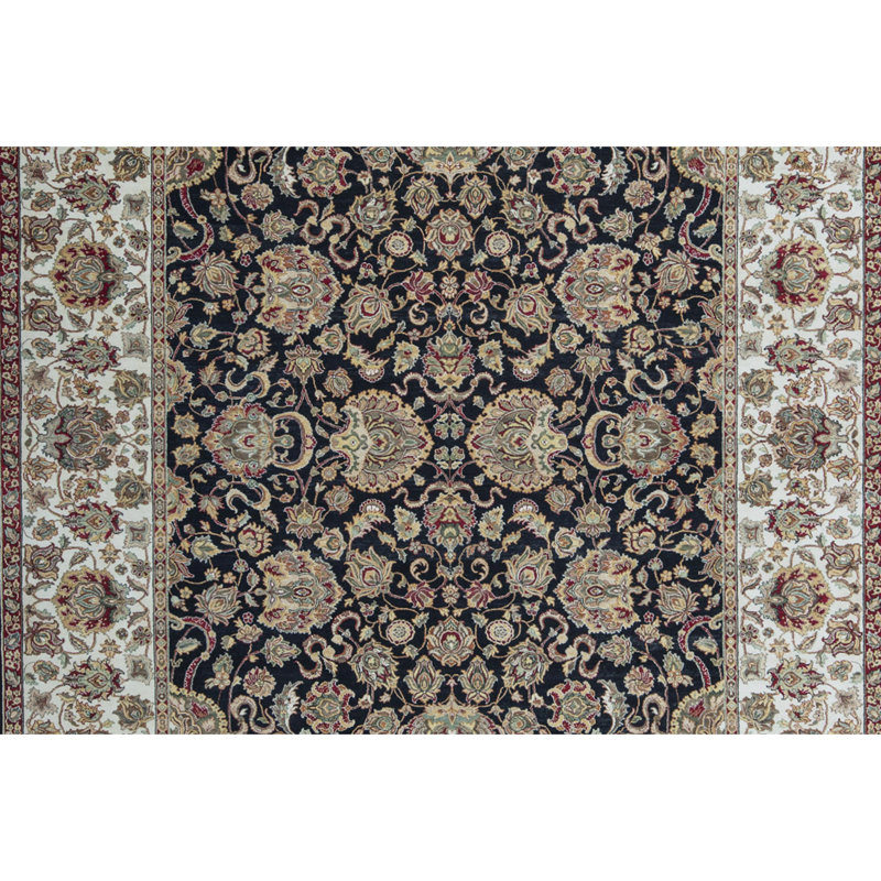 Tapis noir et crème noué à la main de haute qualité
