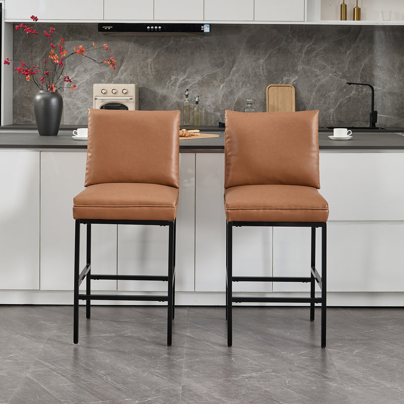 Modern Bar Stools Upholstered Counter Stools With Backrests And Metal Legs Kitchen Stools For Island, Brown